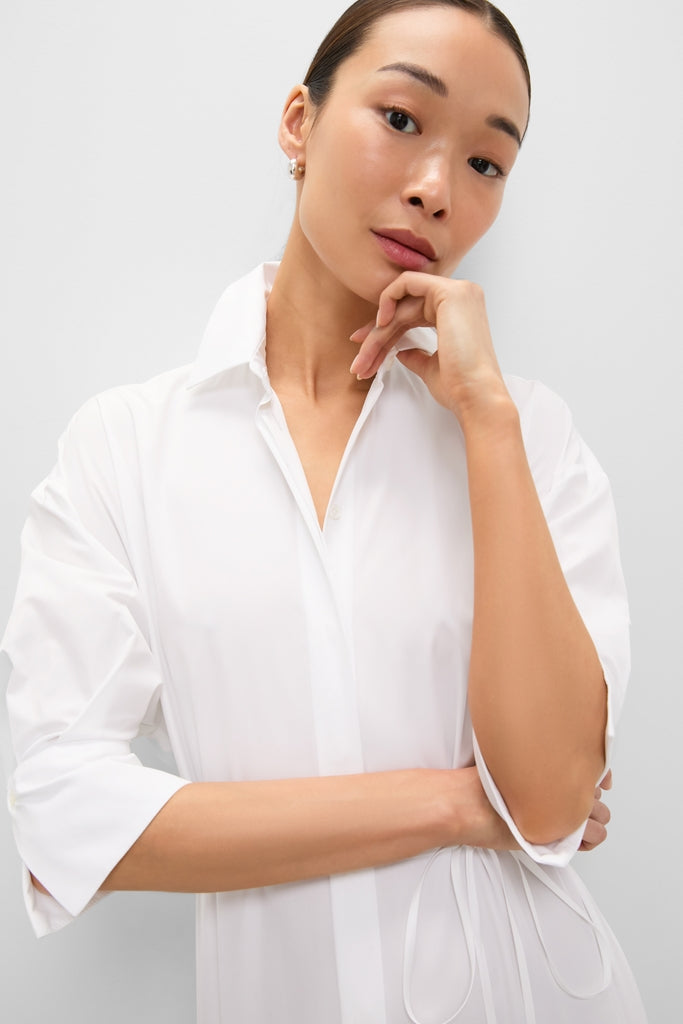 White Long Sleeve Midi Shirt Dress