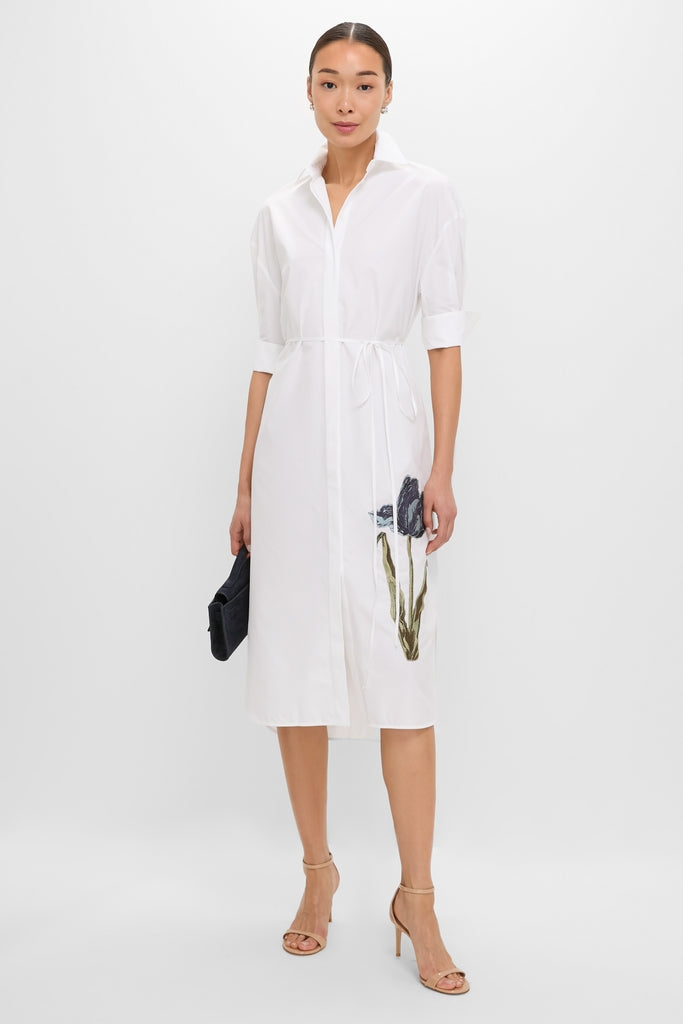 White Long Sleeve Midi Shirt Dress