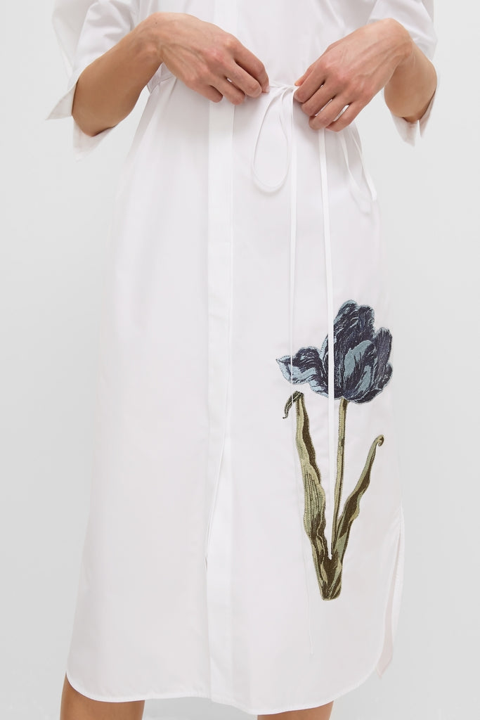 White Long Sleeve Midi Shirt Dress