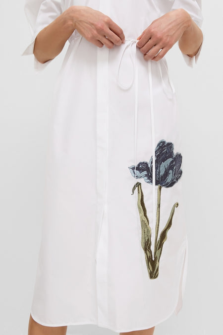 White Long Sleeve Midi Shirt Dress