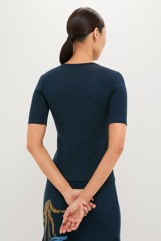 Navy Knit Short Sleeve Top | ERDEM