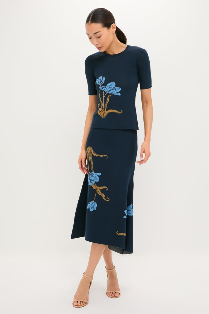 Navy Knit Short Sleeve Top