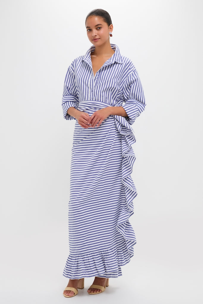 button down striped maxi dress Stripe Blue and White Classic Button Down Shirt