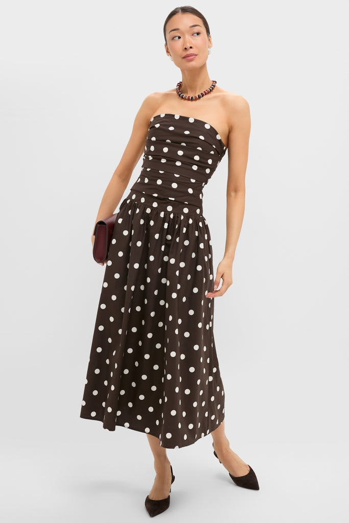Brown Ivory Polka Dot Lainey Midi Dress | En Saison