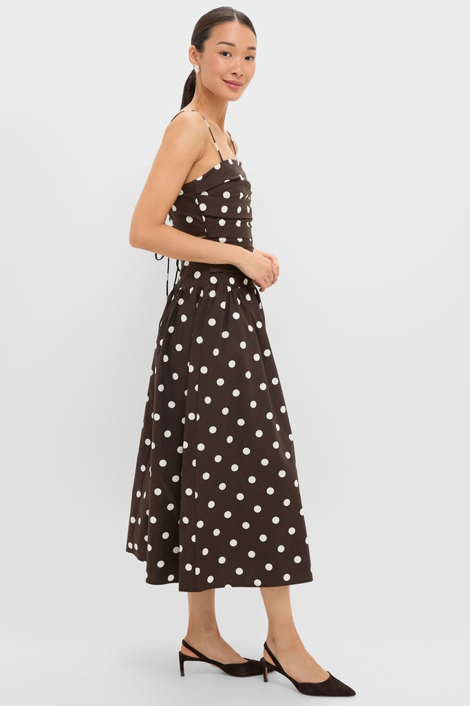 Brown Ivory Polka Dot Lainey Midi Dress | En Saison