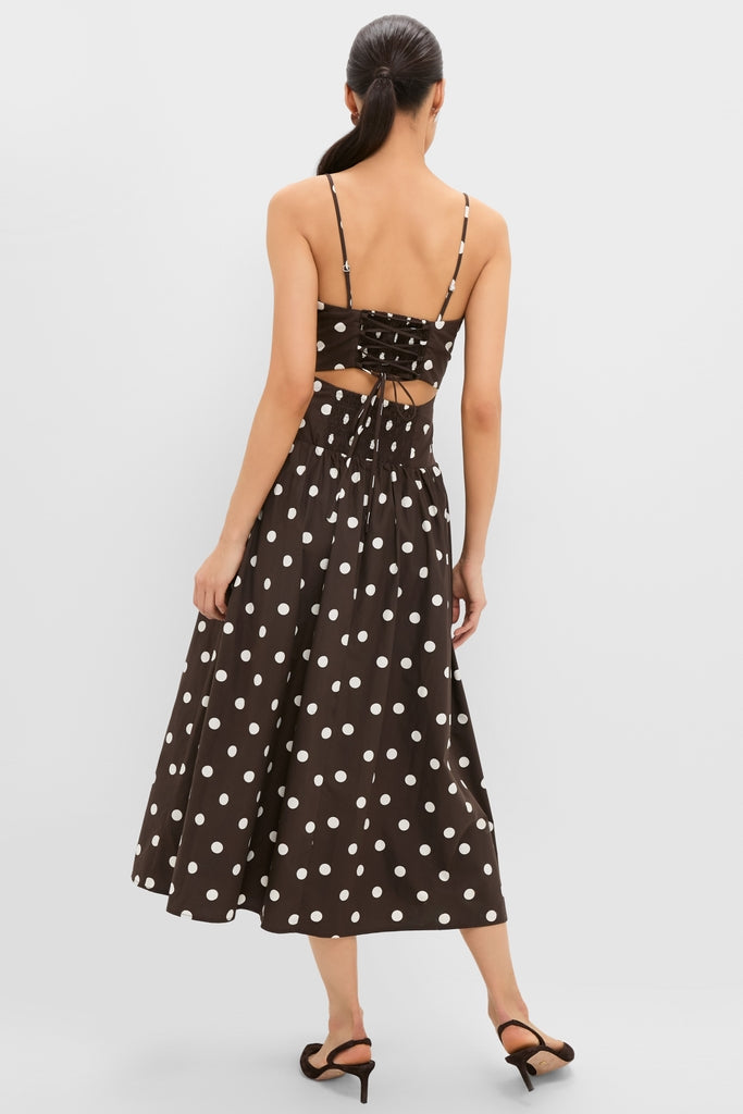 Brown Ivory Polka Dot Lainey Midi Dress | En Saison Brown Ivory Polka Dot Lainey Midi Dress | En Saison