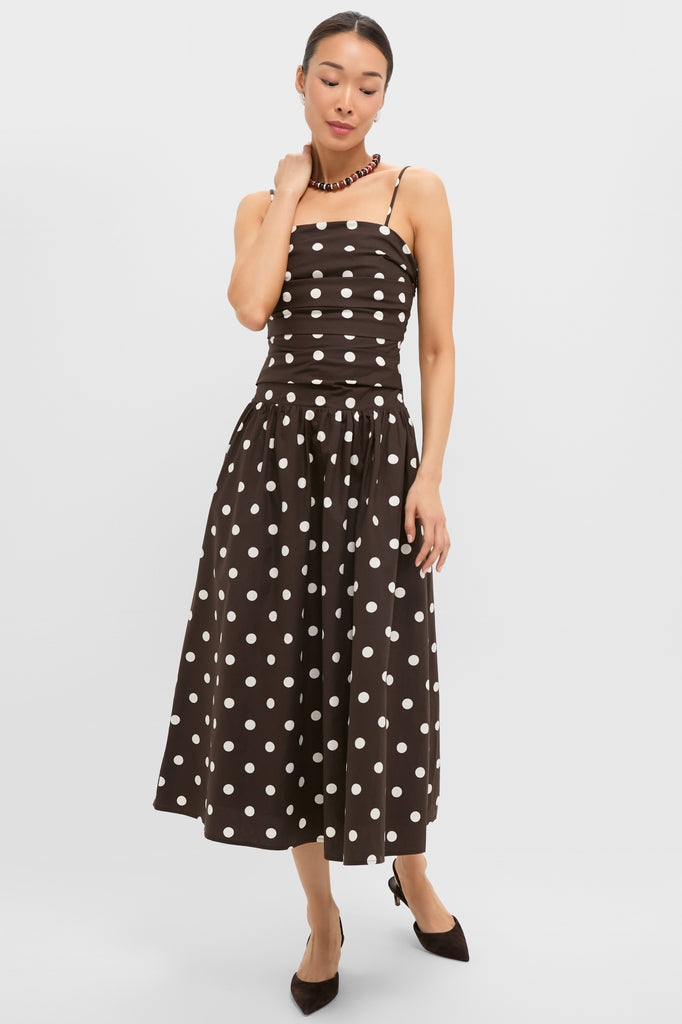 Brown Ivory Polka Dot Lainey Midi Dress | En Saison Brown Ivory Polka Dot Lainey Midi Dress | En Saison