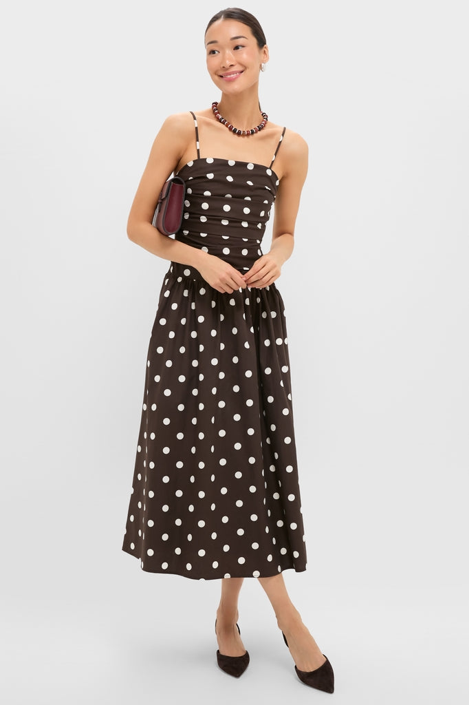 Brown Ivory Polka Dot Lainey Midi Dress | En Saison Brown Ivory Polka Dot Lainey Midi Dress | En Saison