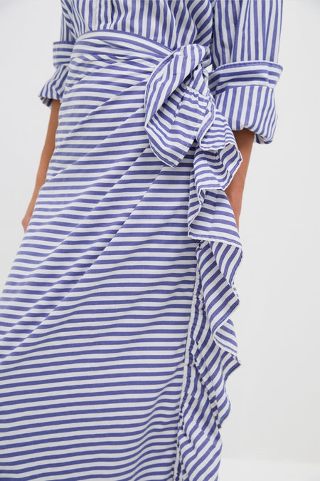 Stripe Blue and white Ruffle Power Pareo