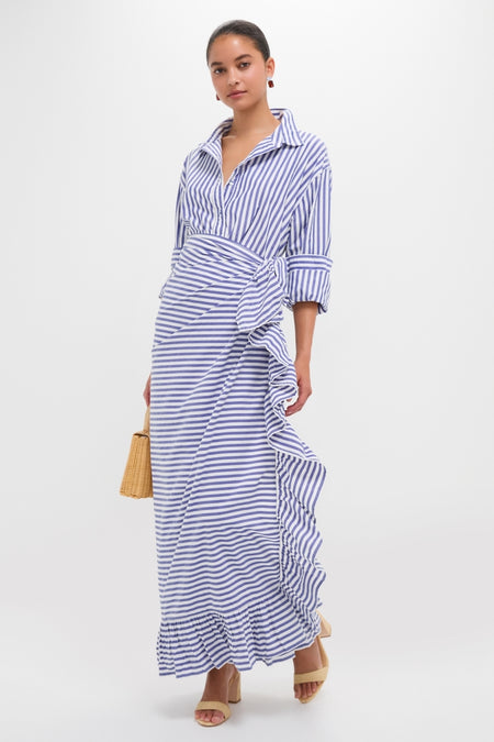 Stripe Blue and white Ruffle Power Pareo