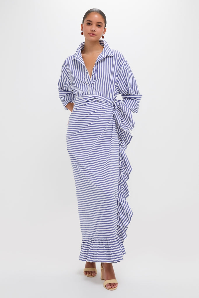 Stripe Blue and white Ruffle Power Pareo