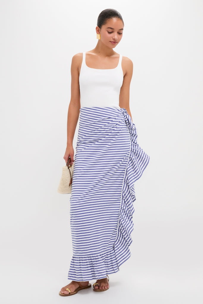 Stripe Blue and white Ruffle Power Pareo