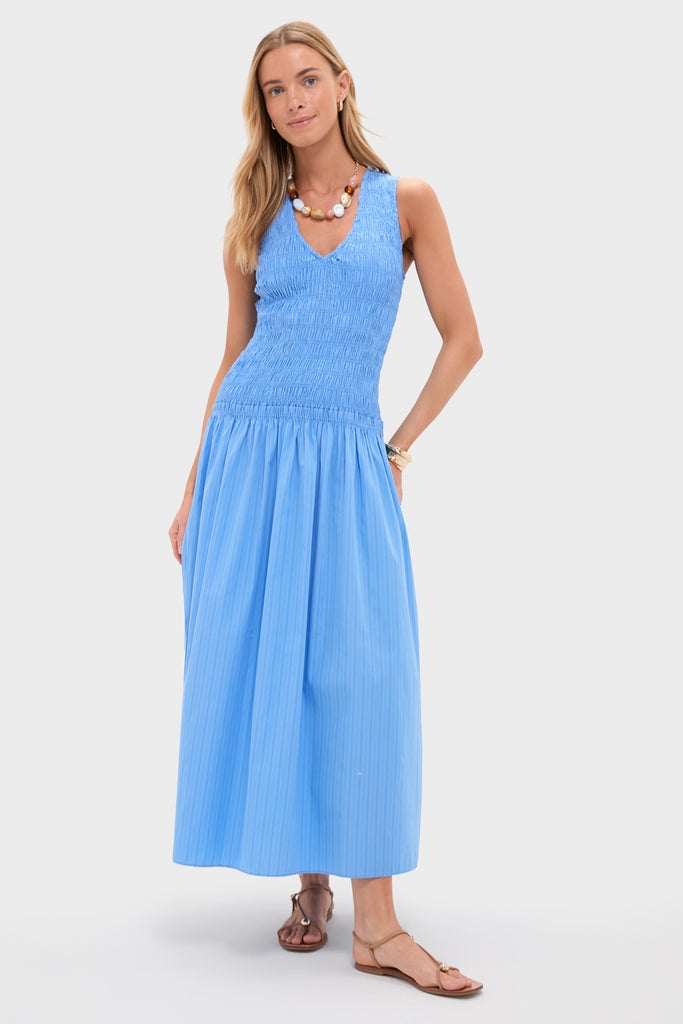Azul Mico Pinstripe Palomar Midi Dress | FAITHFULL THE BRAND Azul Mico Pinstripe Palomar Midi Dress | FAITHFULL THE BRAND