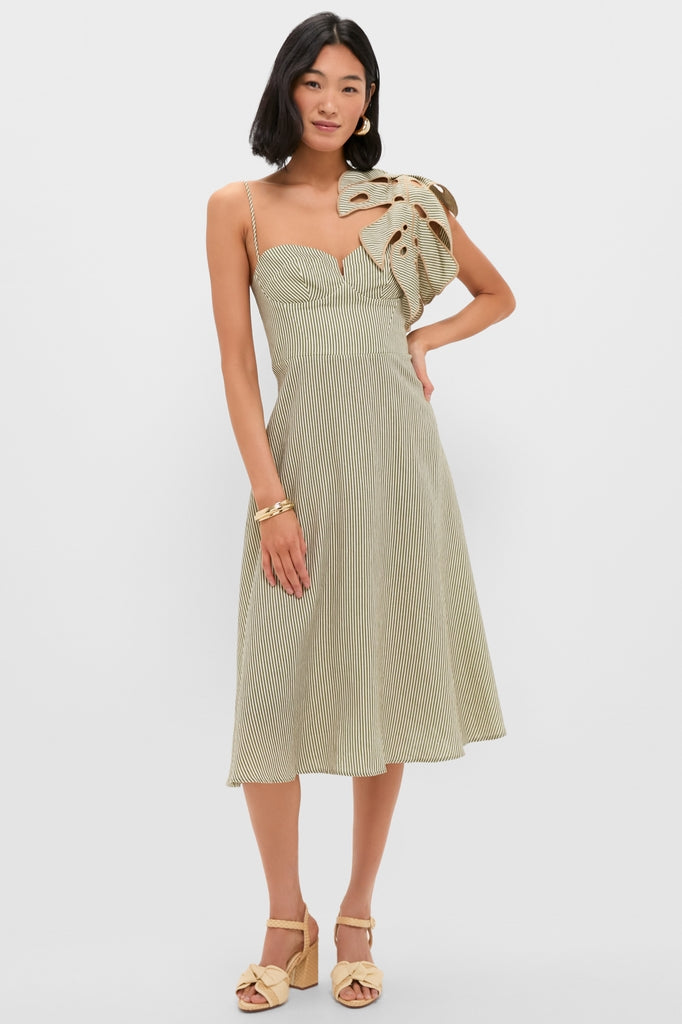 farm rio green stripe dress Striped Monsterea Leaf Sleeveless Midi 02-elysewalker Newport Beach Baked chicken, green beans blend midi dress Color:dark red