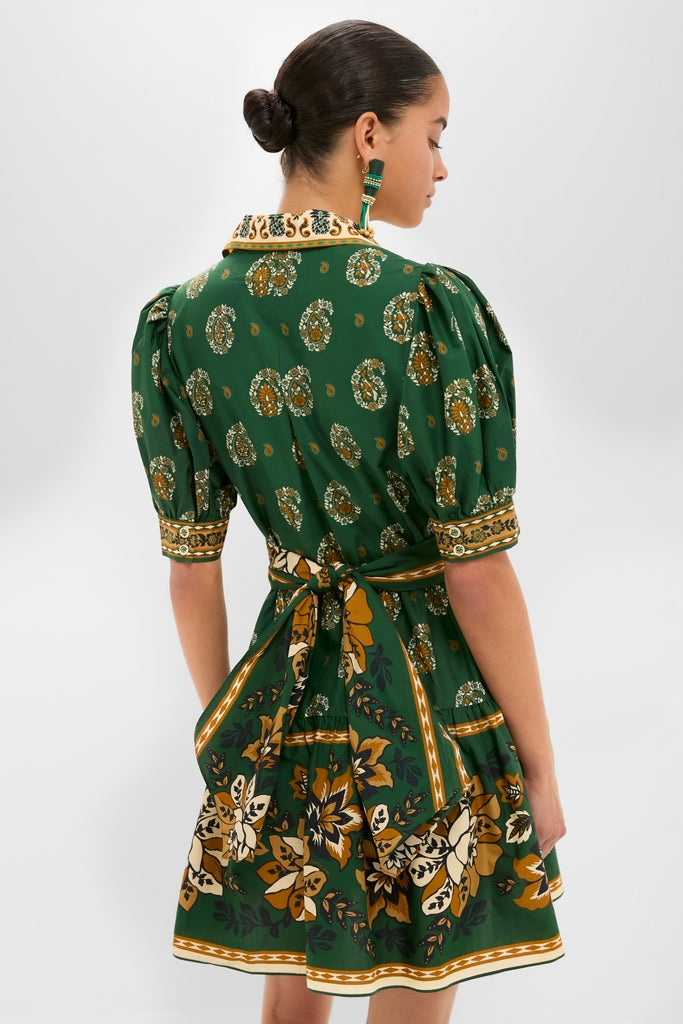 Ayla Green Mini Dress exudes effortless elegance with its classic puff sleeves and fun floral motifs, enhanced by a high-end, waist-cinching bow at the back.