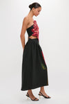 Rosalia Placed Black Artisanal Strapless Midi Dress