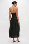 Rosalia Placed Black Artisanal Strapless Midi Dress