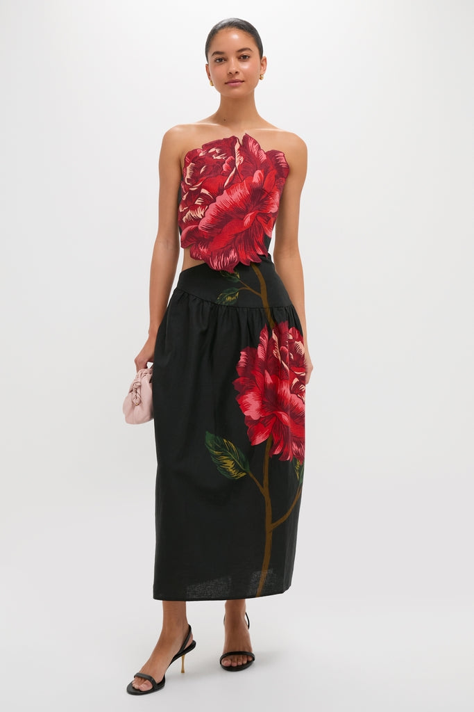 knee length dresses for ladies Strapless Contrast Belted Midi Dress