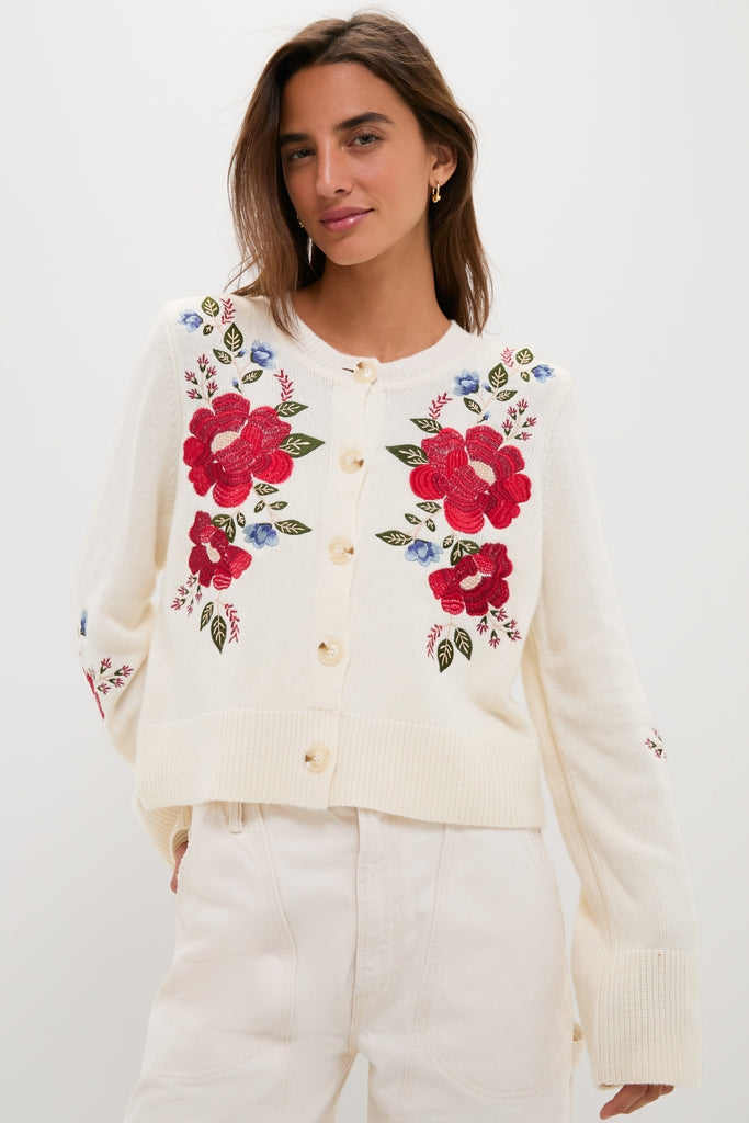 Cream Flowers Embroidered Knit Cardigan | Farm Rio