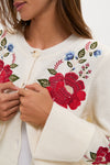 Cream Flowers Embroidered Knit Cardigan with classic floral embroidery and effortless buttoned front, offering a fun, relaxed fit for a high-end, cozy style.