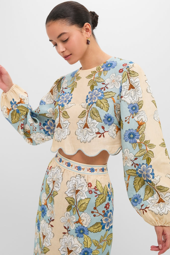 Garden Scarf Blue Long Sleeve Blouse | Farm Rio