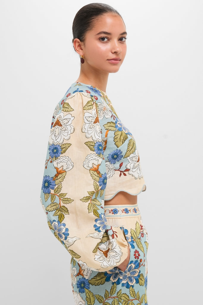 Garden Scarf Blue Long Sleeve Blouse