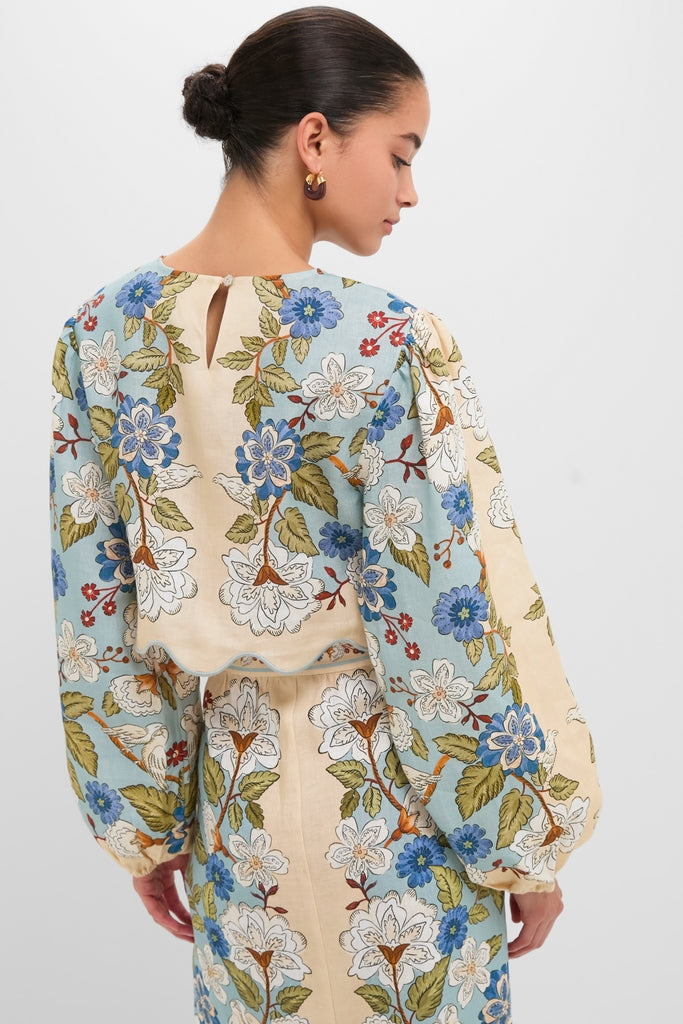 Garden Scarf Blue Long Sleeve Blouse