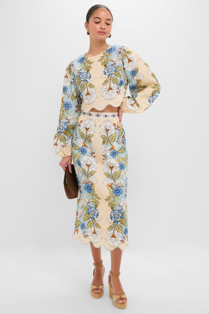 Garden Scarf Blue Long Sleeve Blouse