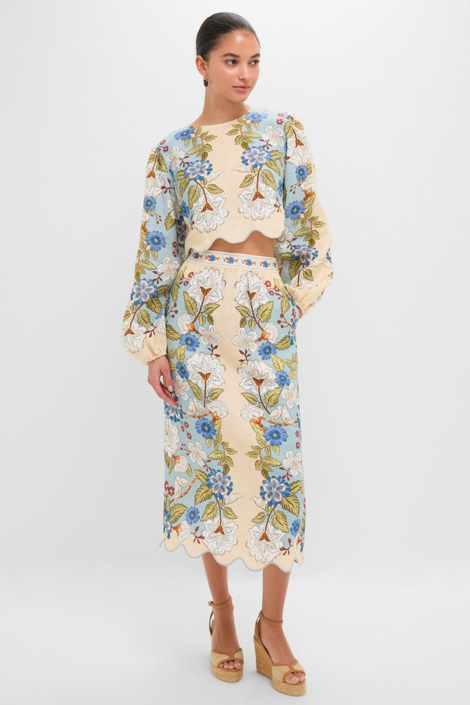 Garden Scarf Blue Long Sleeve Blouse