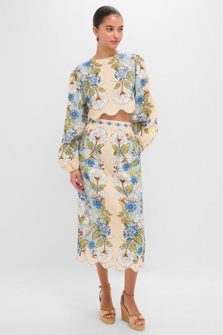 Garden Scarf Blue Long Sleeve Blouse