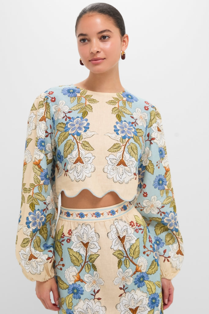 Garden Scarf Blue Long Sleeve Blouse