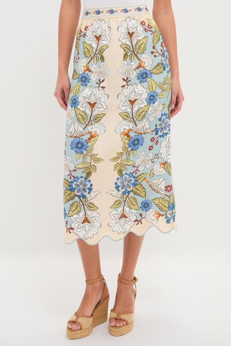 Garden Scarf Blue Midi Skirt
