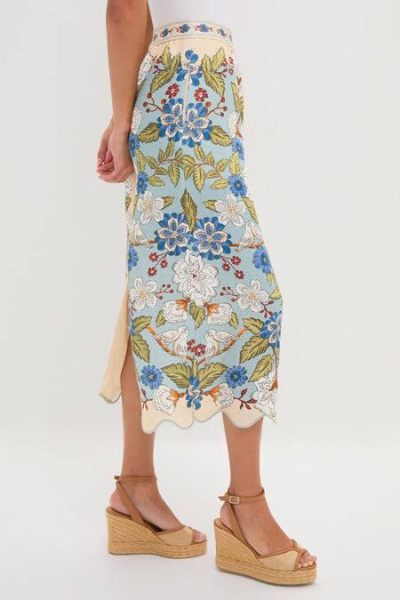 Garden Scarf Blue Midi Skirt
