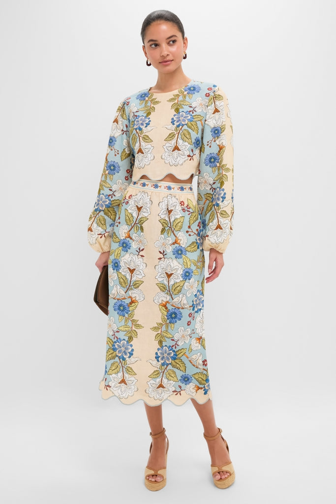 Garden Scarf Blue Midi Skirt