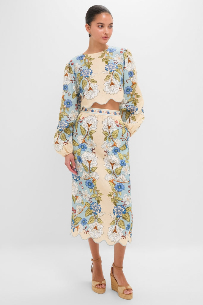 Garden Scarf Blue Midi Skirt | Farm Rio