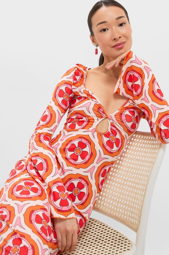 strapless open back dress 1970s Rose Printed Handkerchief Sleeve Tiered Maxi Dress