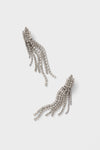 Crystal Rue Earrings: Classic, rhinestone-studded fringe earrings with cascading crystal strands, offering an effortless, high-end sparkle for any occasion, embodying fun and elegance.