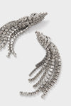 Crystal Rue Earrings: Classic chandelier-style earrings with silver-tone, crystal-studded fringe, offering an effortless and fun high-end look for any occasion.