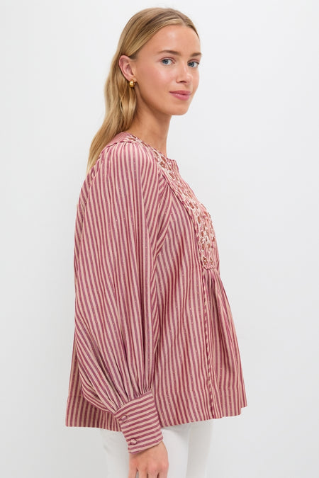 Red Lurex Stripe Hand Beaded Sydney Blouse