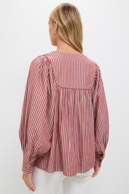 Red Lurex Stripe Hand Beaded Sydney Blouse