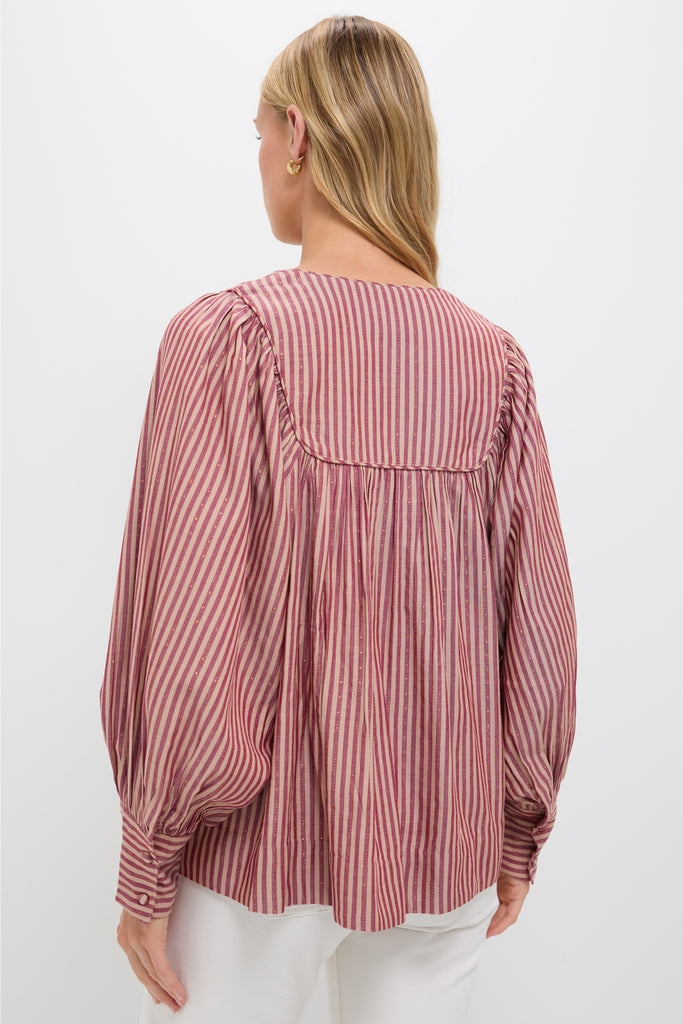 Red Lurex Stripe Hand Beaded Sydney Blouse