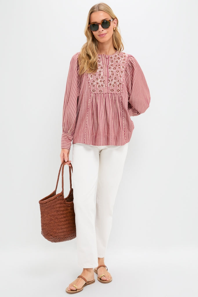 Red Lurex Stripe Hand Beaded Sydney Blouse