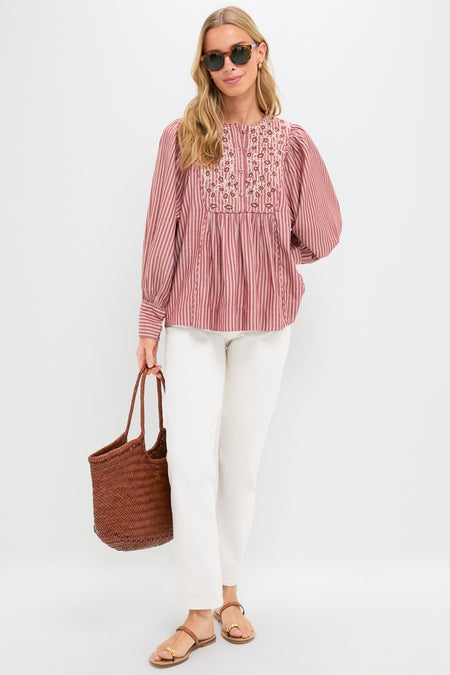 Red Lurex Stripe Hand Beaded Sydney Blouse