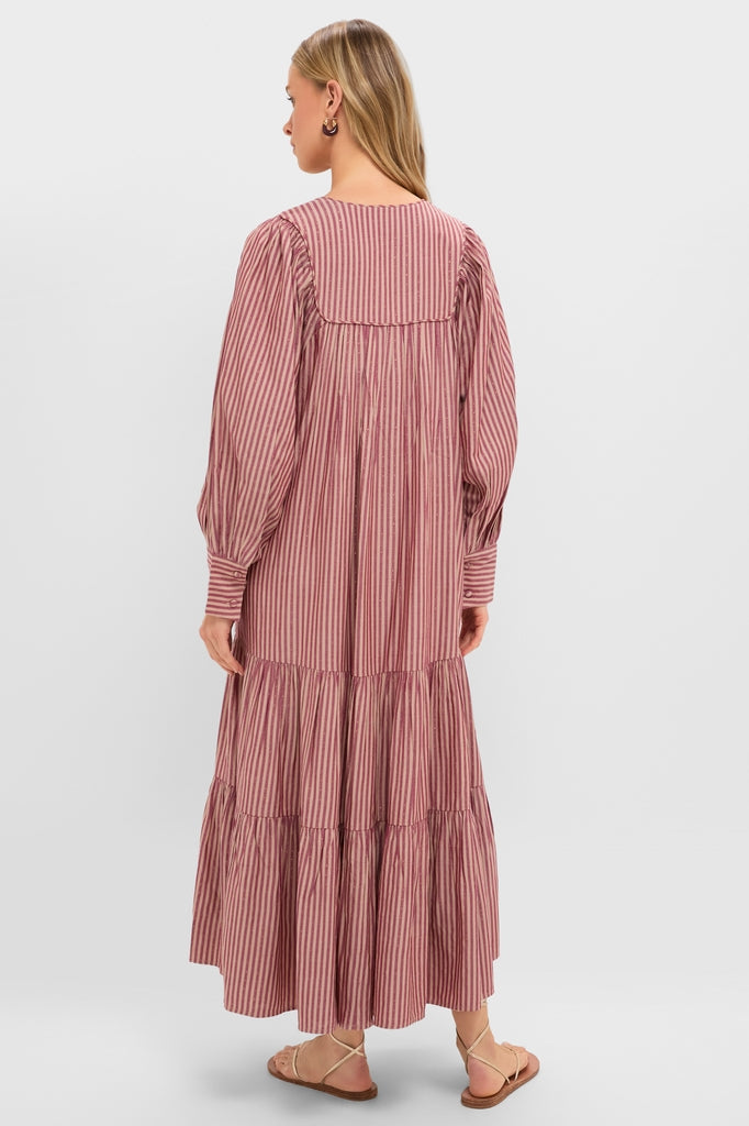 Red Lurex Stripe Hand Beaded Capote Dress