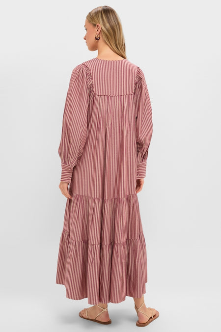 Red Lurex Stripe Hand Beaded Capote Dress