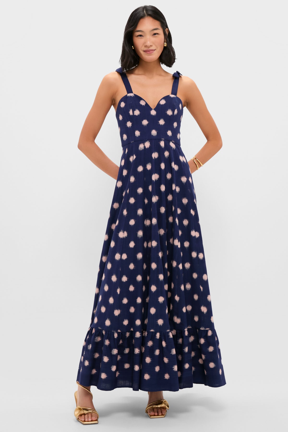 fitted lace wedding dress Nautical Navy Boho Polkadot Maxi Dress Navy Polkadot / L main image 0