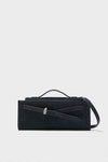 Navy Suede Veronica Beard Dash Clutch: A classic, minimalist handbag with a structured design, featuring a silver clasp and optional strap for effortless, high-end style.