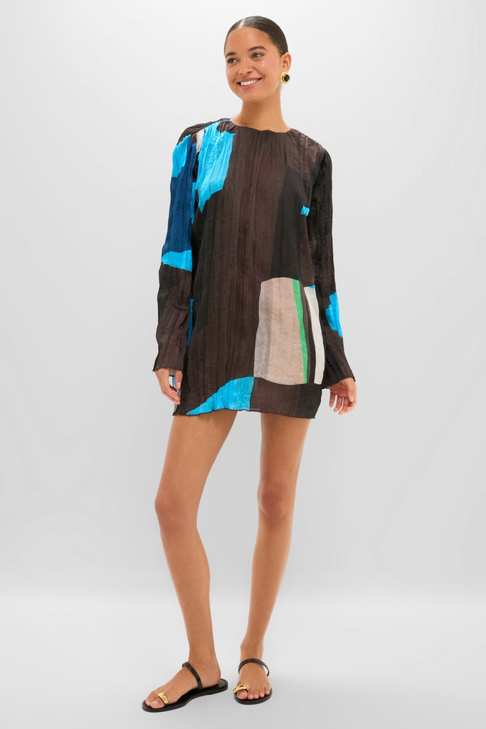 Blue Prism Kona Dress: A classic, effortless mini dress with a fun abstract print, pleated texture, and high-end design. Perfect with flats or heels for any occasion.