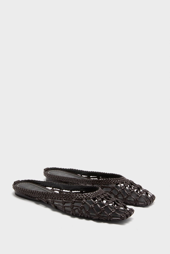 Espresso Otto Hand-Knotted Flat Mule: Classic, effortless slip-on flats featuring a high-end, fun lattice-style woven design, perfect for an airy, easy-on, easy-off experience.