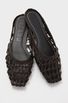Espresso Otto Hand-Knotted Flat Mule: classic, effortless women’s slip-on with woven leather upper, stamped STAUD. A high-end, fun addition to any wardrobe.